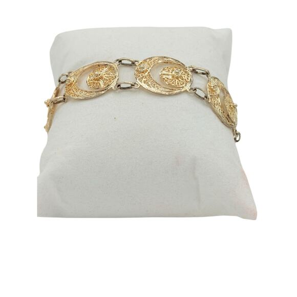 Vintage Gold Bracelet with Filagree Crescents - 1950s - 1960s Handmade in Europe - Picture 4 of 7